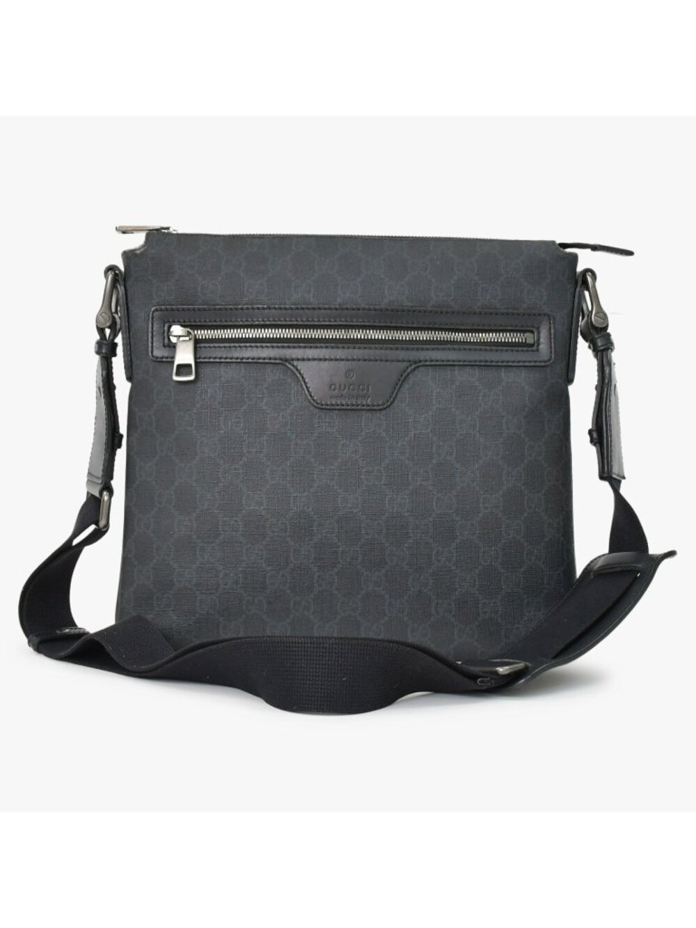 Gucci GG Supreme Shoulder Bag Black Canvas Silver